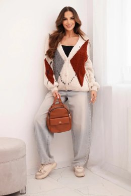 Sweter damski w romby zapinany na guziki beżowy