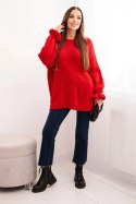 Sweter damski z dodatkiem moheru i wełny o luźnym fasonie czerwony