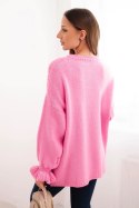 Sweter damski z dodatkiem moheru i wełny o luźnym fasonie różowy