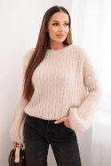 Sweter damski z moheru z bufiastymi rękawami beżowy