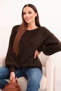 Sweter damski z wełną o grubym splocie i długim rękawem brązowy
