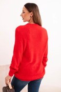 Sweter damski z wełną o miękkiej fakturze i długim rękawem czerwony