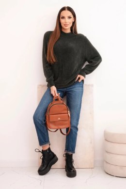 Sweter damski z wełną o miękkiej fakturze i długim rękawem khaki