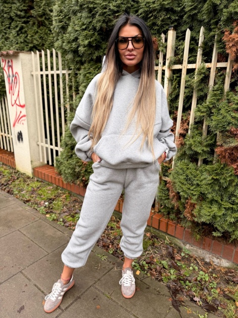 Bawełniany komplet dresowy z kapturem ROBINN I SZARY MELANŻ| one size