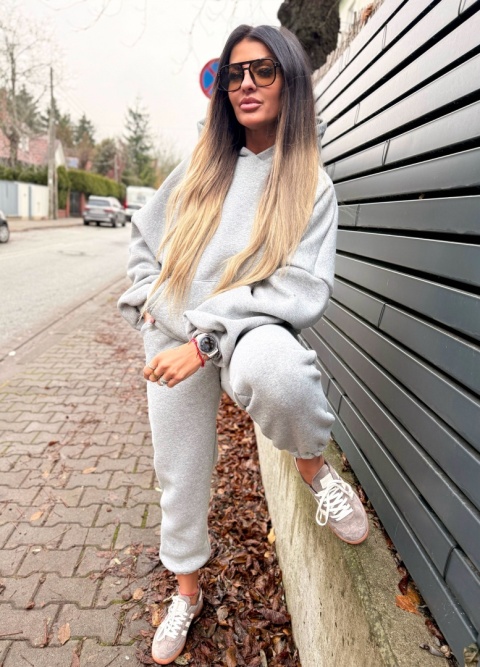 Bawełniany komplet dresowy z kapturem ROBINN I SZARY MELANŻ| one size