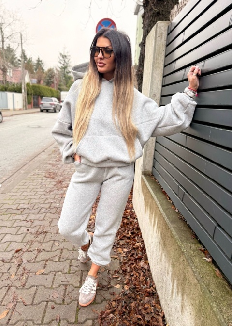 Bawełniany komplet dresowy z kapturem ROBINN I SZARY MELANŻ| one size
