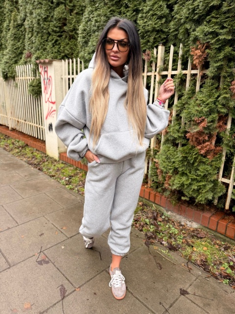 Bawełniany komplet dresowy z kapturem ROBINN I SZARY MELANŻ| one size