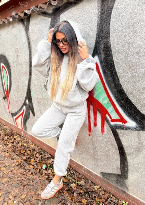 Bawełniany komplet dresowy z kapturem ROBINN I SZARY MELANŻ| one size