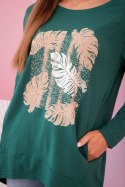 Bluzka damska z kieszeniami i ozdobnym nadrukiem zielona