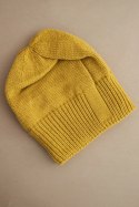 Czapka damska zimowa z wełną o klasycznym prążkowanym splocie K444 musztardowa