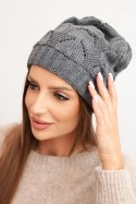 Czapka damska zimowa z wełną o strukturalnym splocie K432 grafitowa