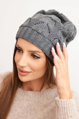 Czapka damska zimowa z wełną o strukturalnym splocie K432 grafitowa