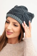 Czapka damska zimowa z wełny z przeplatanym wzorem K443 grafitowa