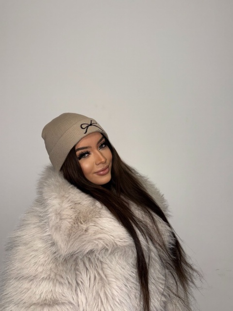 Czapka z haftowaną wstążką SNOW | beż | one size