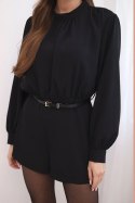 Elegancki damski kombinezon z długim rękawem i paskiem czarny