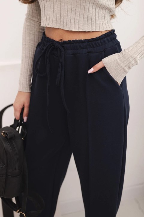 Eleganckie damskie spodnie z wysokim stanem i wiązaniem w pasie granatowe