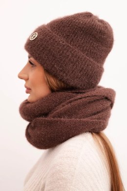 Komplet damski z czapką i kominem z miękkiej dzianiny brązowy