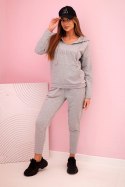 Komplet dresowy bawełniany damski z kapturem i nadrukiem szary