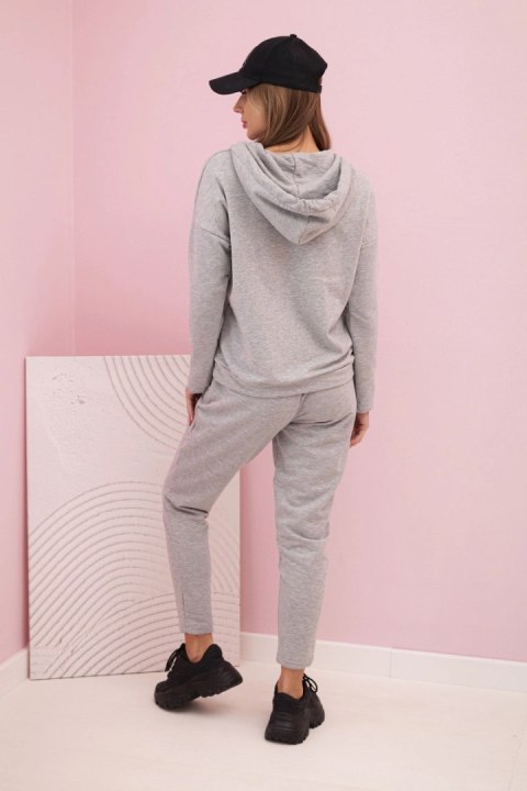 Komplet dresowy bawełniany damski z kapturem i nadrukiem szary