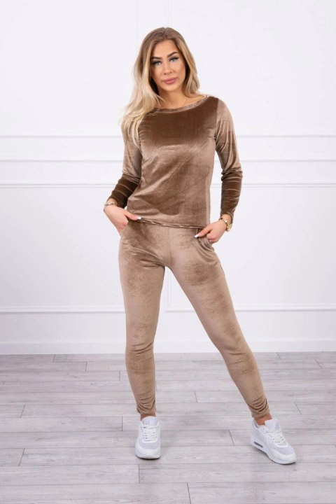 Komplet welurowy z marszczeniem z tyłu brązowy