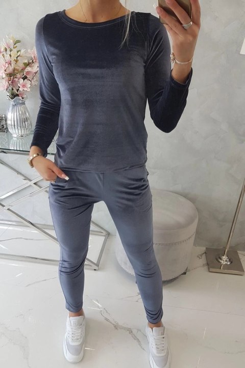 Komplet welurowy z marszczeniem z tyłu grafitowy