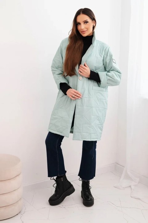 Kurtka damska Plus Size pikowana z ozdobnymi guzikami i kołnierzem jasno miętowa