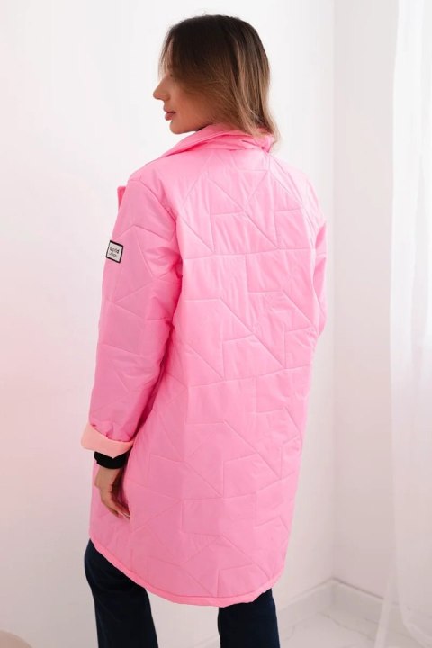 Kurtka damska Plus Size pikowana z ozdobnymi guzikami i kołnierzem jasno różowa