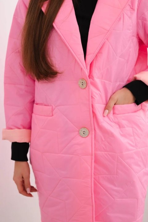 Kurtka damska Plus Size pikowana z ozdobnymi guzikami i kołnierzem jasno różowa