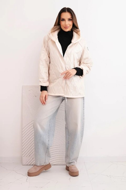 Kurtka damska wiosenna pikowana z kapturem i zamkiem beżowa