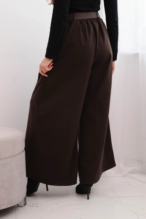 Spodnie damskie z szeroką nogawką i paskiem brązowe