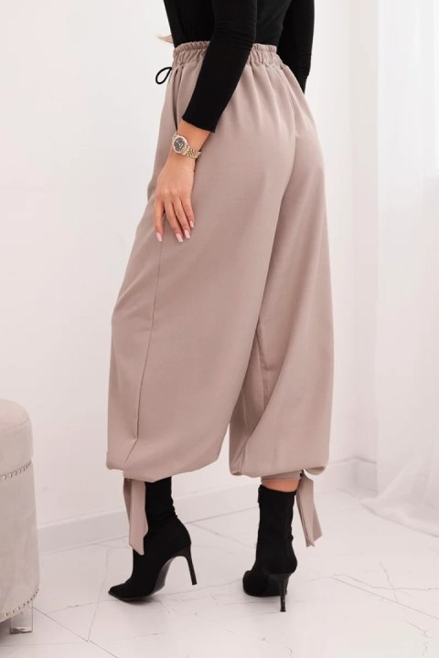 Spodnie damskie z szeroką nogawką i wiązaniem u dołu fango