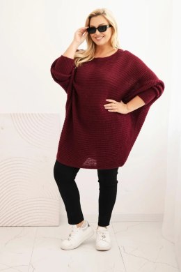 Sweter damski Plus Size z moherem ponczo bordowy