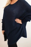 Sweter damski Plus Size z moherem ponczo granatowy