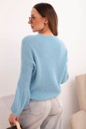 Sweter damski z baby alpaki z bufiastymi rękawami niebieski