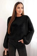 Sweter damski z moheru z bufiastymi rękawami czarny