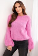 Sweter damski z moheru z bufiastymi rękawami różowy