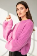 Sweter damski z moheru z bufiastymi rękawami różowy