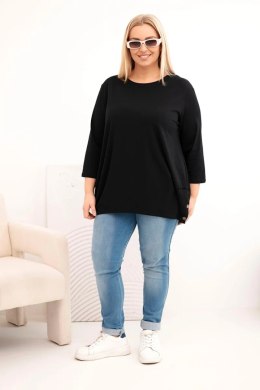 Bluzka damska Plus Size z bawełny z ozdobnymi guzikami i podwijanymi rękawami czarna