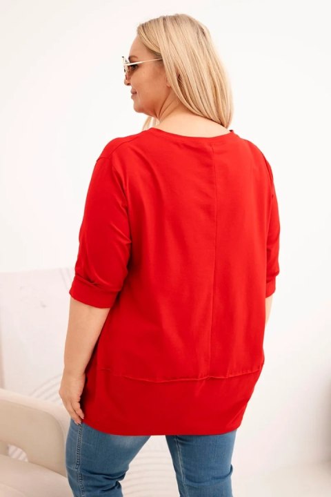 Bluzka damska Plus Size z bawełny z ozdobnymi guzikami i podwijanymi rękawami czerwona