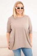 Bluzka damska Plus Size z bawełny z ozdobnymi guzikami i podwijanymi rękawami fango