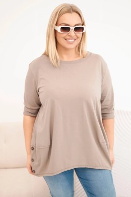 Bluzka damska Plus Size z bawełny z ozdobnymi guzikami i podwijanymi rękawami fango