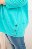 Bluzka damska Plus Size z bawełny z ozdobnymi guzikami i podwijanymi rękawami miętowa