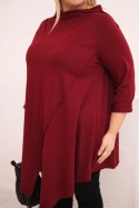 Bluzka damska bawełniana Plus Size asymetryczna z podwijanym rękawem bordowa