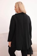Bluzka damska bawełniana Plus Size asymetryczna z podwijanym rękawem czarna