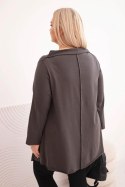 Bluzka damska bawełniana Plus Size asymetryczna z podwijanym rękawem grafitowa