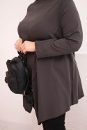 Bluzka damska bawełniana Plus Size asymetryczna z podwijanym rękawem grafitowa