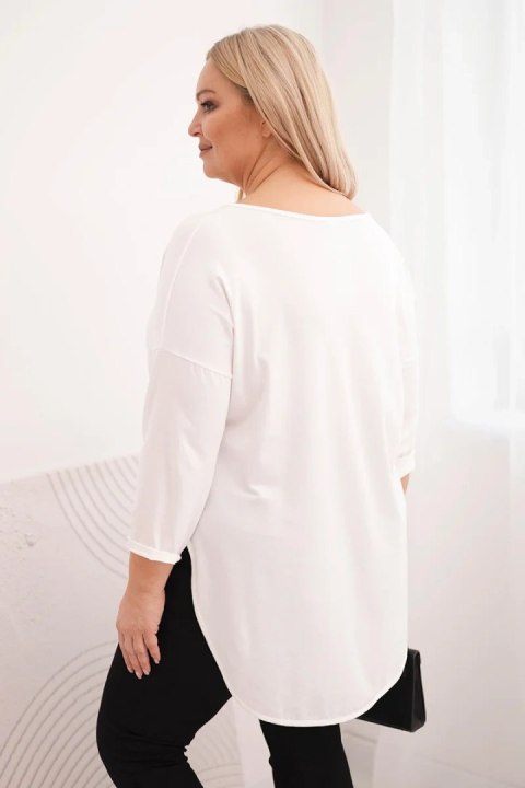 Bluzka damska bawełniana Plus Size z dekoltem V i podwijanym rękawem biała