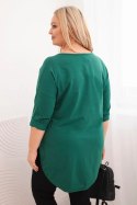 Bluzka damska bawełniana Plus Size z dekoltem V i podwijanym rękawem ciemno zielona