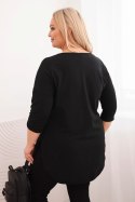 Bluzka damska bawełniana Plus Size z dekoltem V i podwijanym rękawem czarna