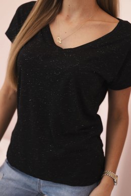 Bluzka damska bluzka bawełniana z dekoltem V i krótkim rękawem czarna